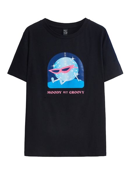 

x carolina cervantes cartoon & letter graphic tee k5mt#, White