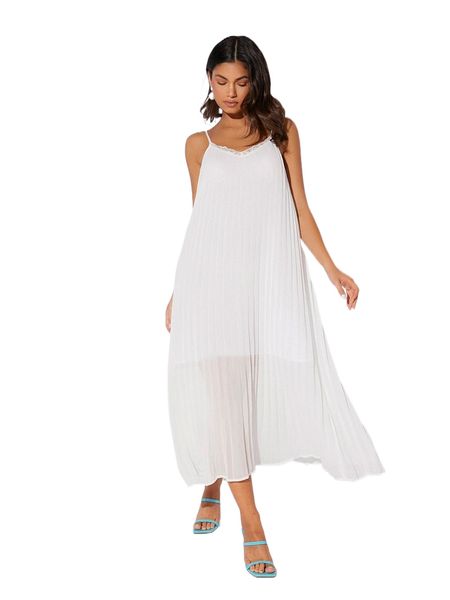 

contrast lace backless pleated chiffon cami dress q2cm#, Black;gray