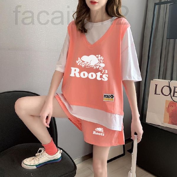 

two piece dress designer [nutria]fake two-piece shorts casual sports suit women's summer short sleeved loose sportswear n8uk2022, White