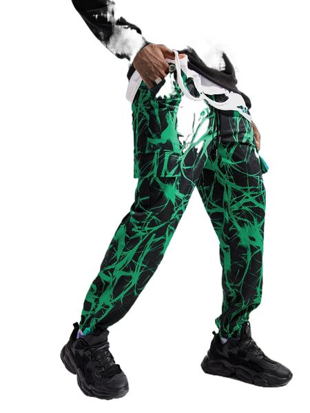 

romwe y2k revival guys all over print cargo pants i1px#, Black