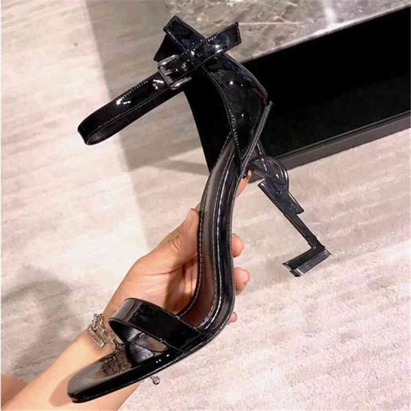 

sandals yy luxury designer paris metal letters women dress shoes fashion genuine leather sl open toe high heels bridal wedding banquet, Black