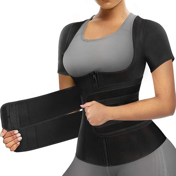 Kadın şekillendiricileri neopren egzersiz kemer bel eğitmeni korse üst direk shapewear fermuar fitness yelek spor giyim kadın fajas colombianaswomen's