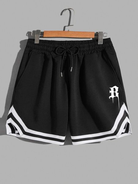 

men letter graphic striped trim shorts r6tq#, White;black
