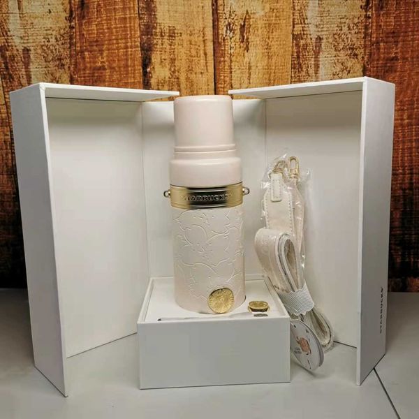 

starbucks 2022 cherry blossom new product falling cherry colorful birds and flowers 580m milk white stainless steel thermos cup set