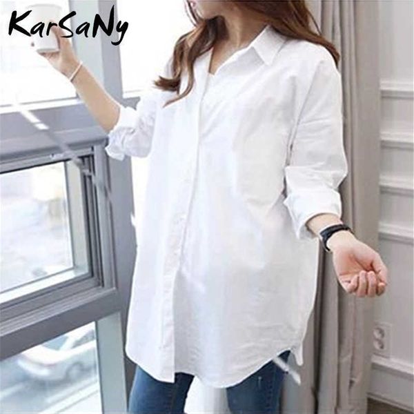 

women's white shirt oversize cotton femme plus size 5xl long shirts for women white blouse spring long sleeve tunic 210721