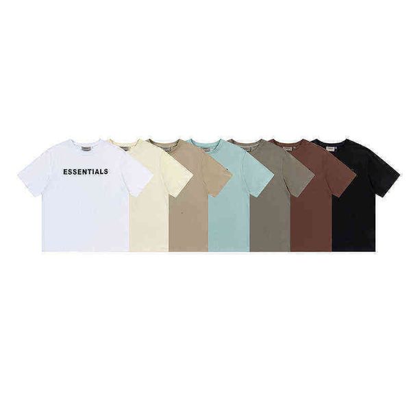 

essential chest letters pressure glue silicone t shirts printing high street fog short sleeve dark green grey wine red black and white comfo, White;black