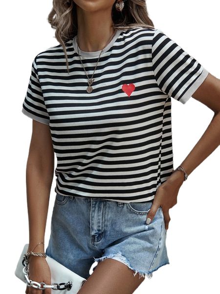 

heart print striped tee s4pz#, White