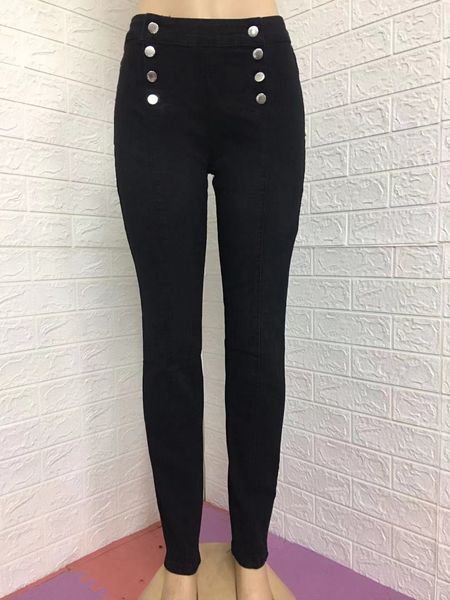 

trousers double breasted slim fit elastic women's jeans, Blue
