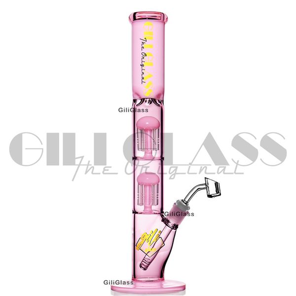 19 '' Alto Bongueiro Bong Tree Double Perc Dab Rig Lokayhs Fumabrilha clássica Tubos de água Bongas de vidro com prego de quartzo Percolator