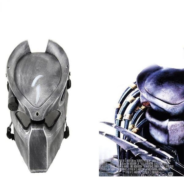 Alien vs Predator Lonely Wolf Máscara com lâmpada ao ar livre de guerra tática Facta completa CS Halloween Party Cosplay 220812