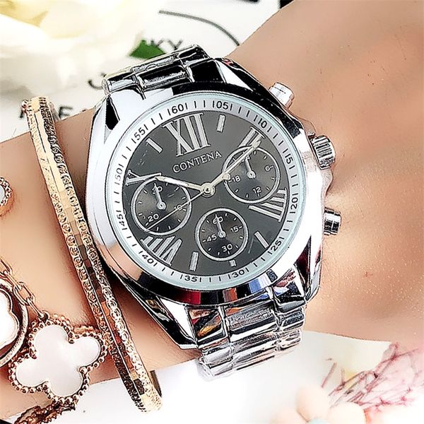

feminino geneva luxury designers brand stainless steel silver case ladies wrist water resistant quartz watches for women 220428, Slivery;golden