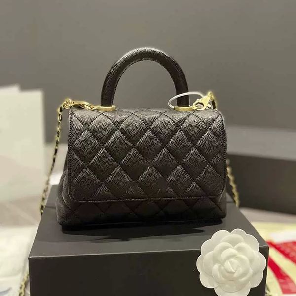 

mini co handle tote bag grained calfskin classic handbags gold-tone metal double letters badge chain hardware handbag designer bags sacoche