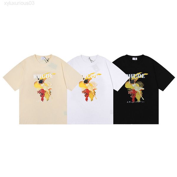 

2022ss high street rhude men's t-shirts ins tide brand dancing girl print summer loose short sleeve t-shirt, White;black