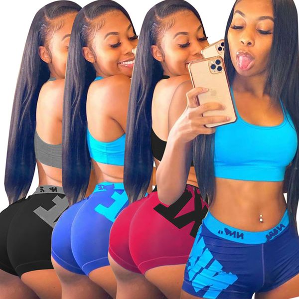 

wholesale women outfits summer tracksuits embroidery numbers pullover t shirts short pants two piece set casual shorts sets dhl 4723, Gray