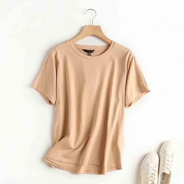 T-shirt estiva appassita da donna in stile Inghilterra semplice tinta unita in cotone con scollo a V in cotone Harajuku di base