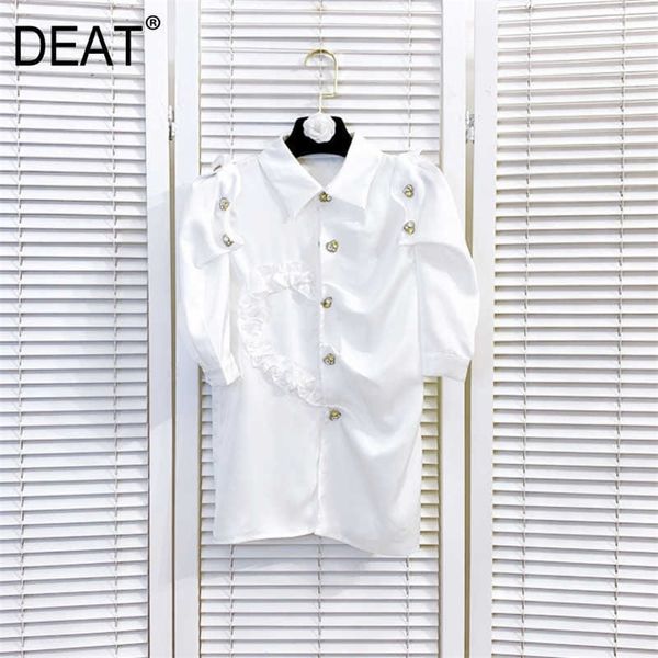 

deat women ruffles buttons shirt arrivals turn-down collar puff sleeve fashion temperament spring summer 11d660 210709, White