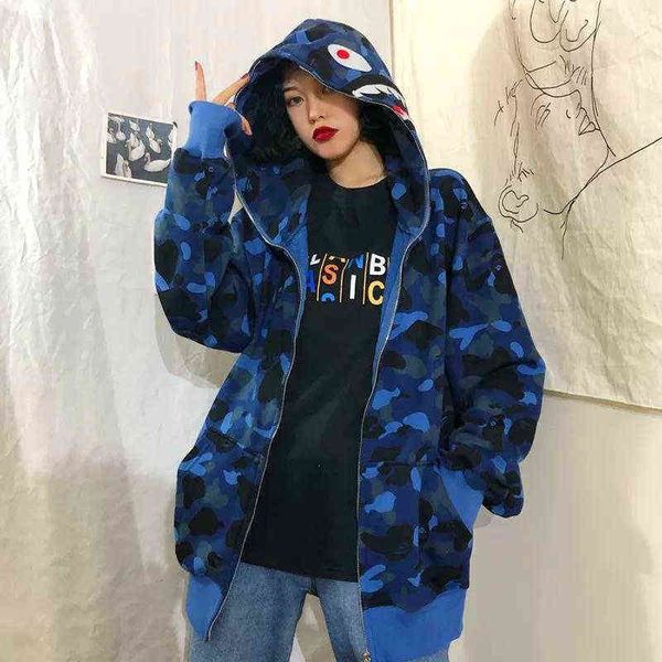 

men shark hoodies women's cardigan hooded jacket luminous camouflage star head m-3xl 0501, Black