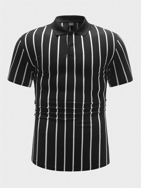 

men striped print fitted polo shirt 217e#, White;black