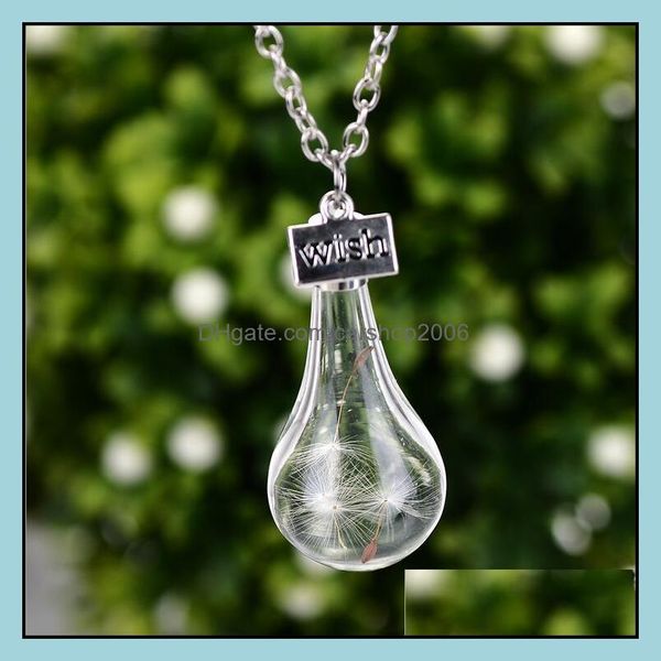 

pendant necklaces pendants jewelry wish necklace drift bottle real dandelion crystal sier chain for women girl fashion wholesale drop deli, Silver