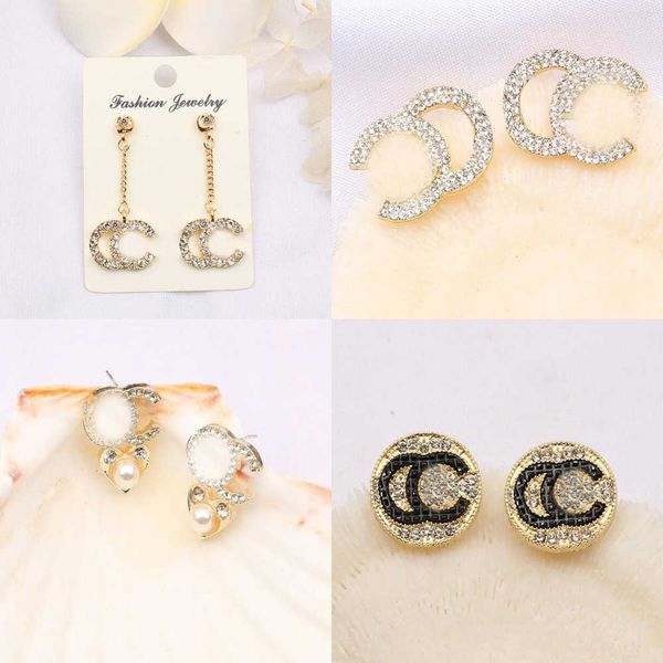 

22ss 18style design simple luxury desinger letter stud long dangle earrings pearl tassel crystal rhinestone wedding party, Golden;silver