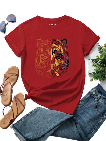 

tiger print tee 526a#, White