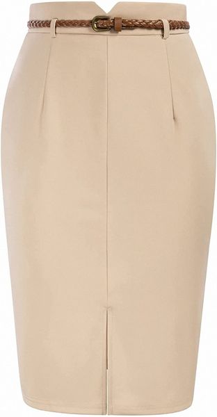 

high waisted pencil skirts slit office business pencil skirt with belt j805#, White;black