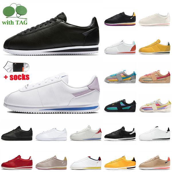 

popular 2022 women mens designer cortez running shoes classic leather black white blue purple jogging sports premium union la x cortezs sesa