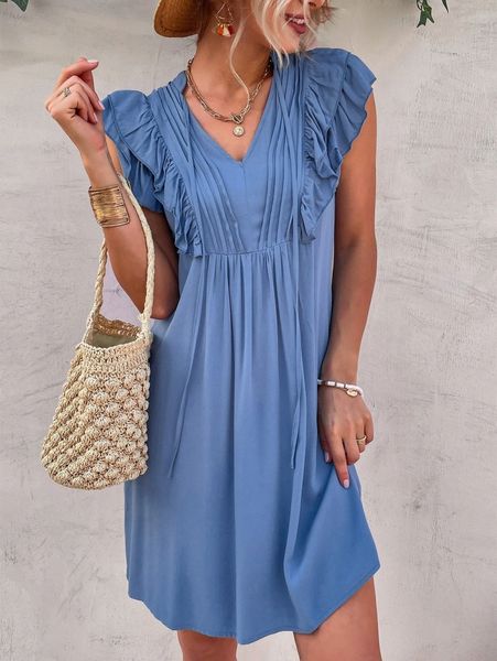

solid layered butterfly sleeve dress i11q#, Black;gray