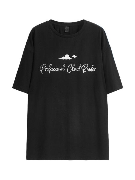 

x dilianny espinoza men cloud & slogan graphic drop shoulder tee n4qv#, White;black