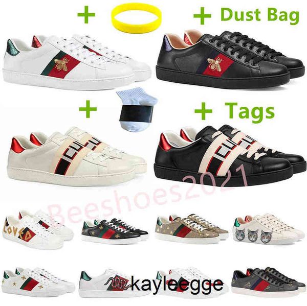 

mens italy bee casual shoes women white flat leather shoe green red stripe embroidered tiger snake couples trainers des chaussures