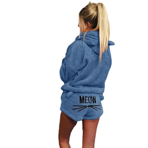 

fall women's cat embroidered pajamas hooded casual suit two piece