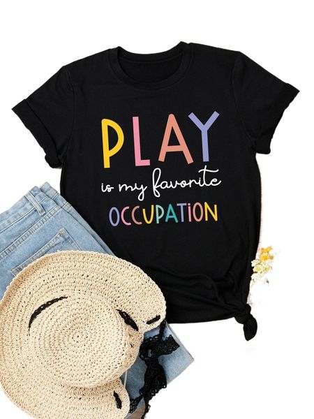 

plus slogan graphic tee t146#, Black