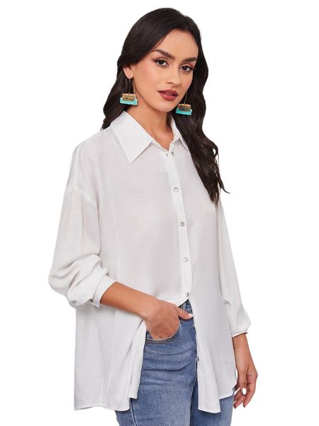 

keyhole tie back drop shoulder blouse m1sb#, White