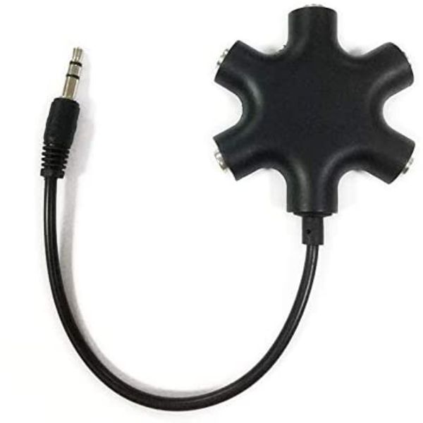 6 em 1 3,5 mm Jack Audio AUX Adaptador de Splitter 1 masculino a 5 Adaptadores de compartilhamento de portas de fone de ouvido feminino para MP3/4 celular