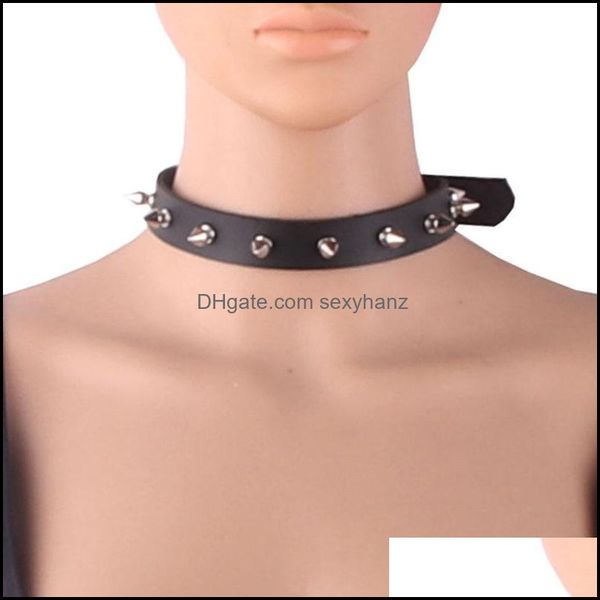 

chokers necklaces pendants jewelry gothic pink spiked punk choker collar with spikes rivets women men studded chocker necklace dh5pc, Golden;silver