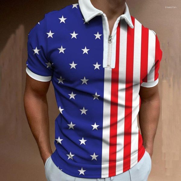 Men's Polos masculina camisetas masculinas brancas finas para homens masculino bandeira americana impressão de camisa alta de camisa de camisa BLES22