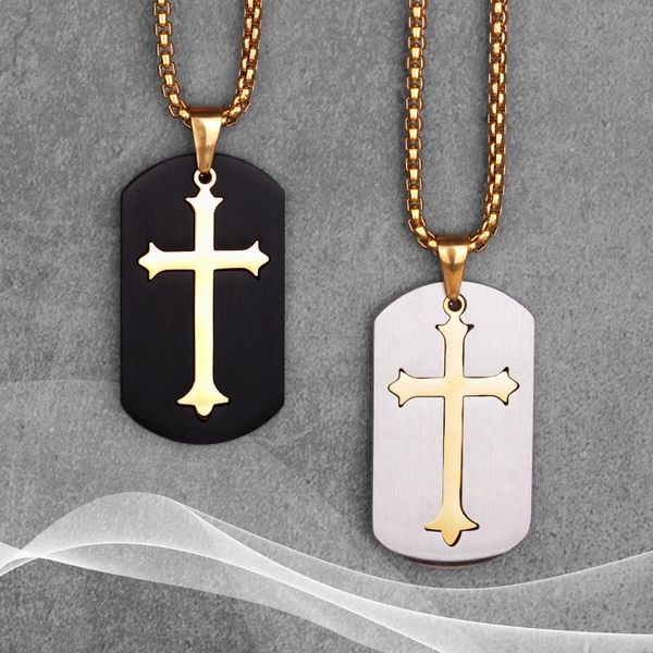 Collane con ciondolo Oro Croce nera Collana da uomo lunga Pendenti Catena Punk Per fidanzato Maschio Gioielli in acciaio inossidabile Creatività Regalo all'ingrosso