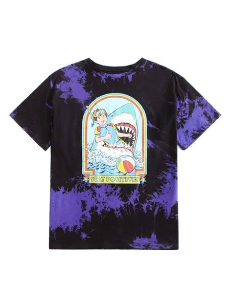 

romwe x stevenrhodes tie dye figure letter graphic tee l268#, White