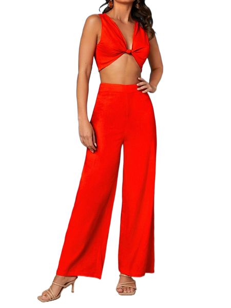 

twist front crop & high waist pants b4md#, White