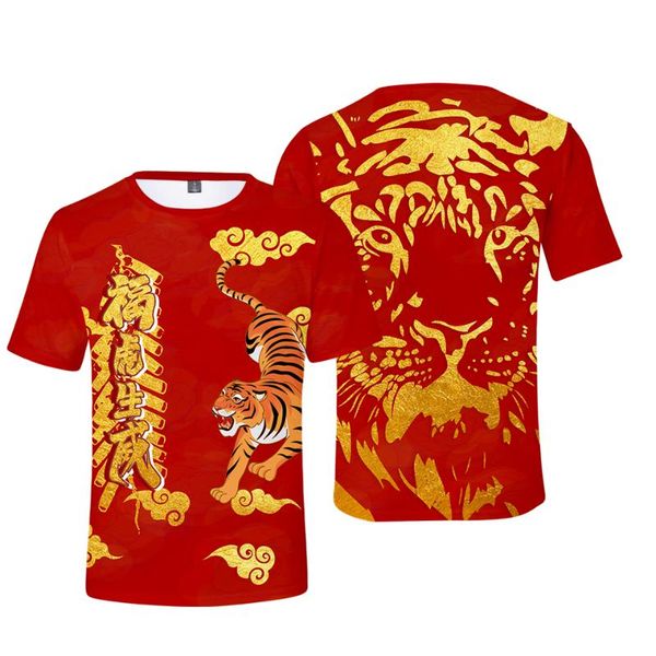 Herren T-Shirts Jahr des Tigers 2022 3D-Druck T-Shirt Herren/Damen Sommer Lässige Kurzarmkleidung
