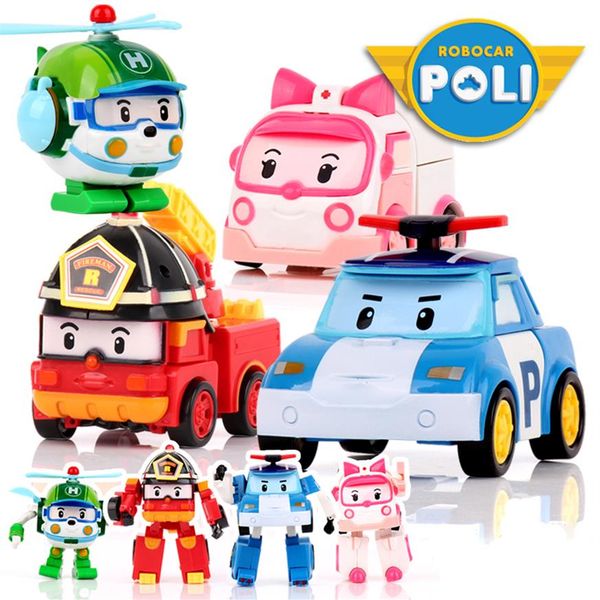 

4pcs/set robocar poli kids toys robot transformation anime action figure robok skirts anime figures toy for children2360