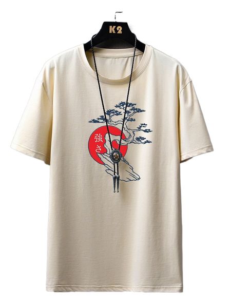 

men japanese character and tree print tee 40qp#, White;black