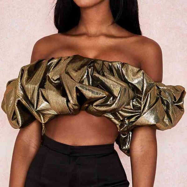 

beaukey folds metallic gold birthday party gift clubwear party strapless mini off shoulder slash neck 210414, White