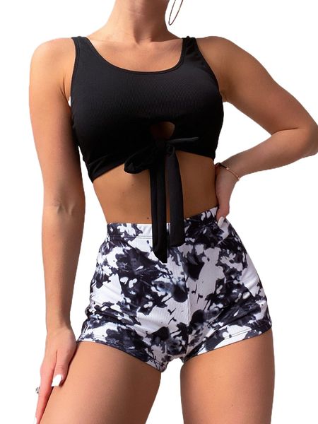 

t.ie d.ye k.not front b.ikini swimsuit r3cy#, White;black