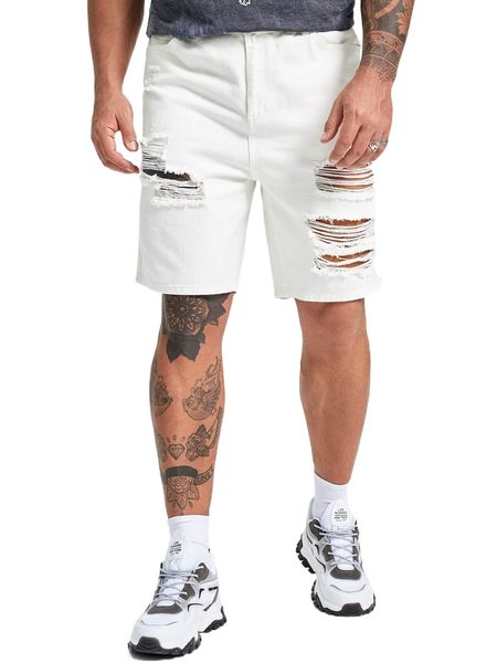 

men ripped straight leg denim shorts x2oi#, White;black