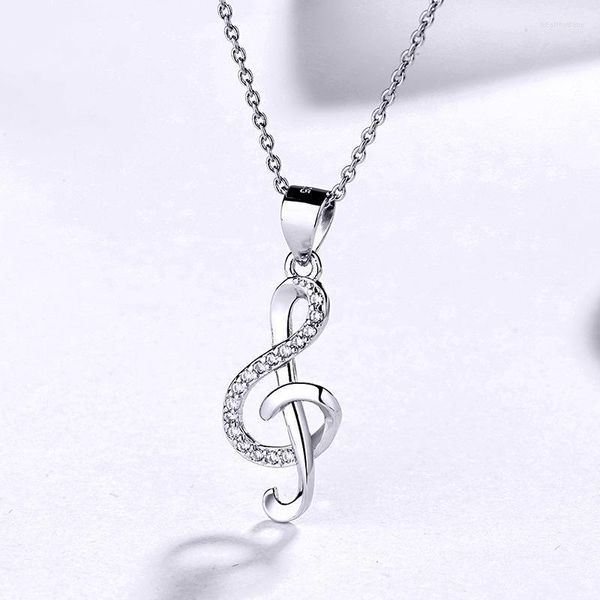 Catene Collana in argento sterling Ciondolo nota musicale in oro bianco per donna 925 GioielliChains Heal22