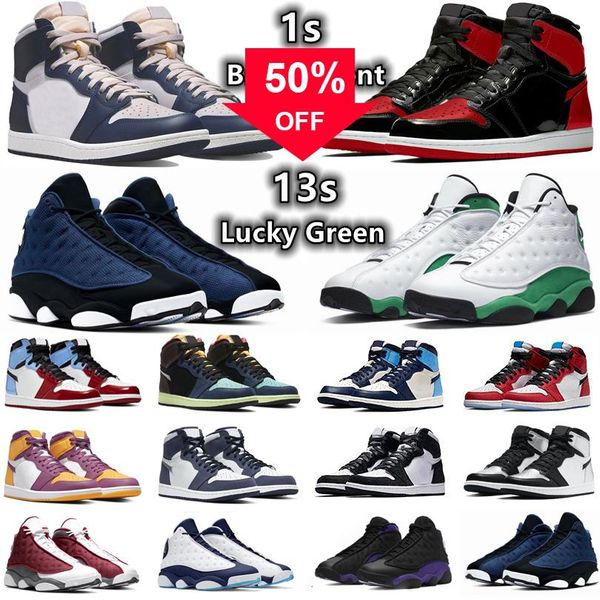 

jumpman 1 bred patent brave blue 13 mens basketball shoes 1s dark mocha marina blue bubble gum 13s lucky green obsidian court purple men u, Black