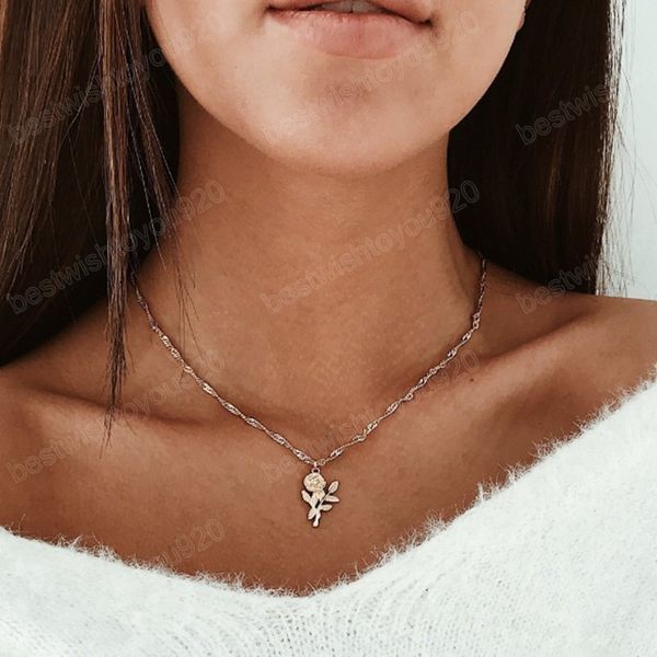 

fashion gold color flower rose statement choker necklace for women charm boho kolye choker gifts jewelry, Silver