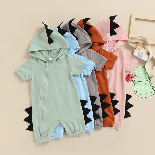 

0-18m infant baby girls boys romper short sleeve solid color animal horns hooded jumpsuit summer casual clothes 220525, Blue