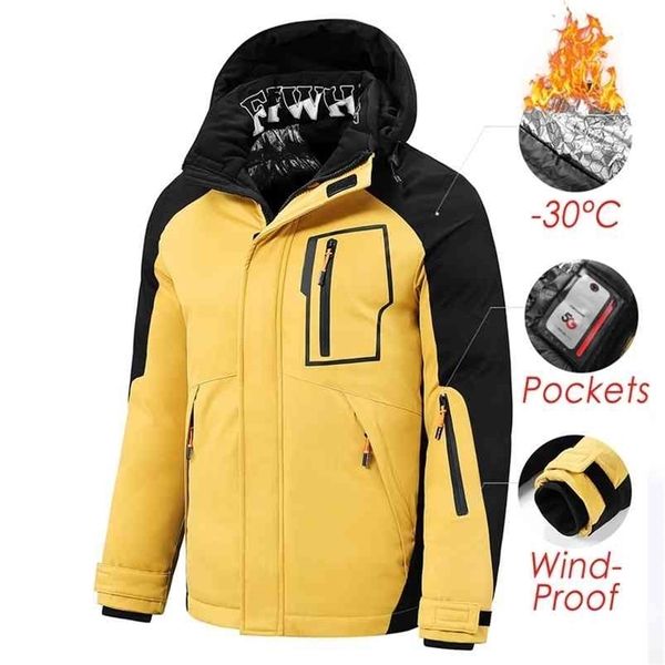 

5xl men winter outwear thick warm parkas jacket coat men casual windproof pockets detachable hooded parkas jacket men 210913, Black